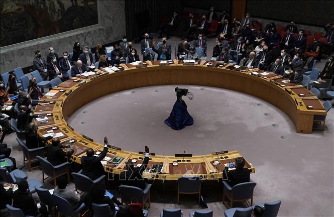 Toàn cảnh phiên bỏ phiếu dự thảo Nghị quyết của Hội đồng Bảo an LHQ về chiến dịch của Nga tại Ukraine, tại New York, Mỹ ngày 25-2-2022. Ảnh minh họa: AFP/TTXVN