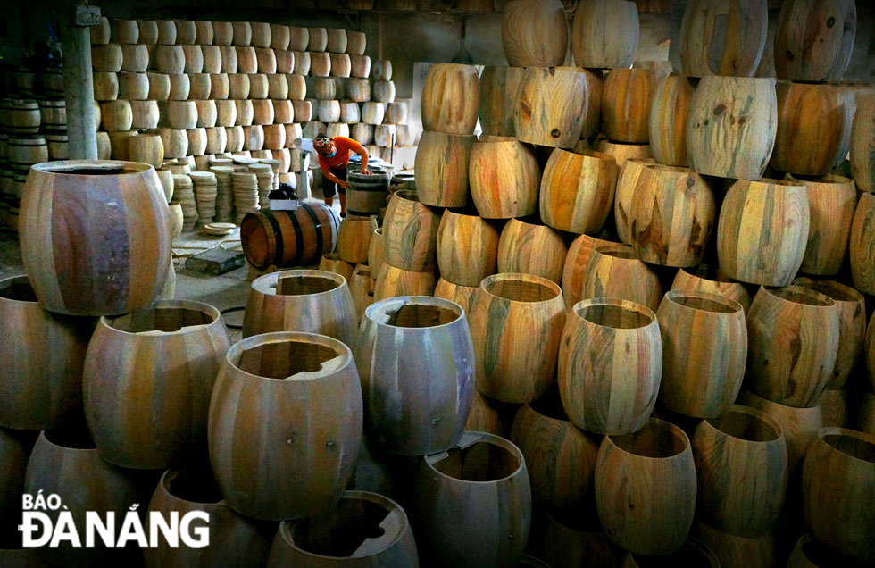 A wooden wine barrel production workshop