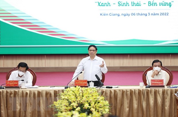 Thủ tướng Phạm Minh Chính chủ trì Hội nghị thúc đẩy phát triển nông nghiệp Đồng bằng sông Cửu Long. (Ảnh: Dương Giang/TTXVN)