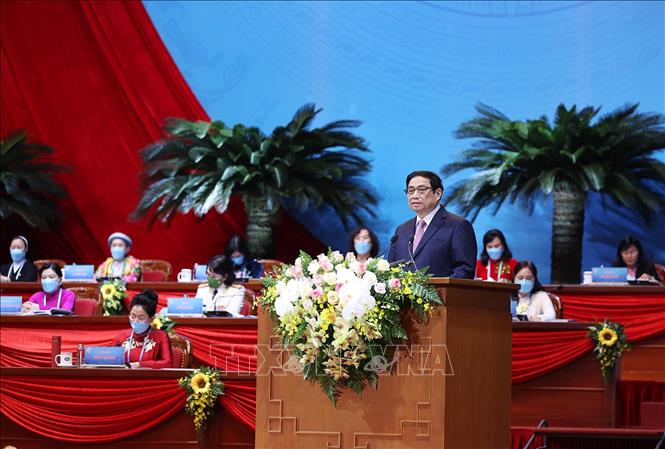 Thủ tướng Phạm Minh Chính phát biểu chúc mừng Đại hội. Ảnh: Dương Giang/TTXVN