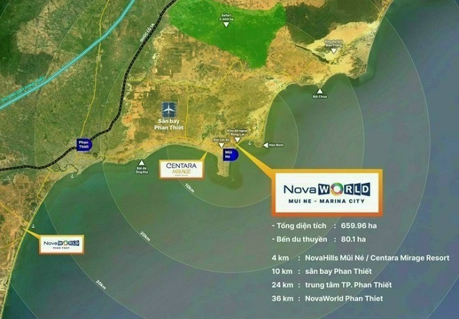 Hình minh họa vị trí dự án Novaworld Mũi Né - Marina City.