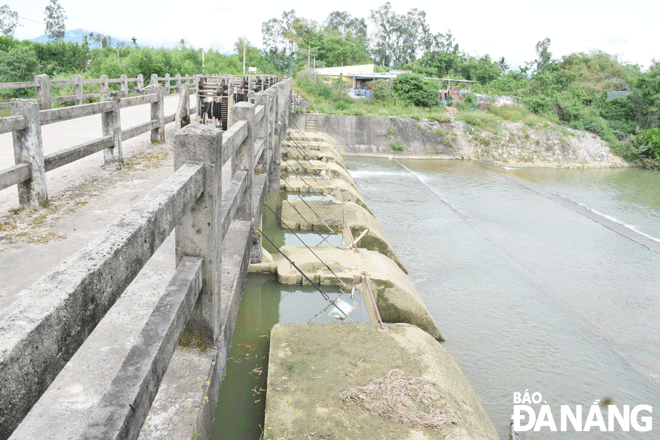 The overflow threshold of valve gates at the Ha Thanh Dam in Dien Ban Town, Quang Nam Province, has been raised, making the water levels on the Yen River at upstream of the An Trach Dam be always high since the beginning of the year. Photo: HOANG HIEP