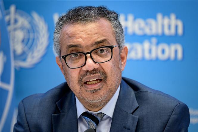 Tổng Giám đốc WHO Tedros Adhanom Ghebreyesus phát biểu tại cuộc họp báo ở Geneva, Thụy Sĩ. Ảnh: AFP/TTXVN