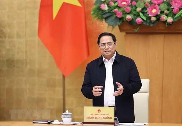 Thủ tướng Phạm Minh Chính phát biểu tại Hội nghị trực tuyến toàn quốc về tình hình kinh tế-xã hội. (Ảnh: Dương Giang/TTXVN)