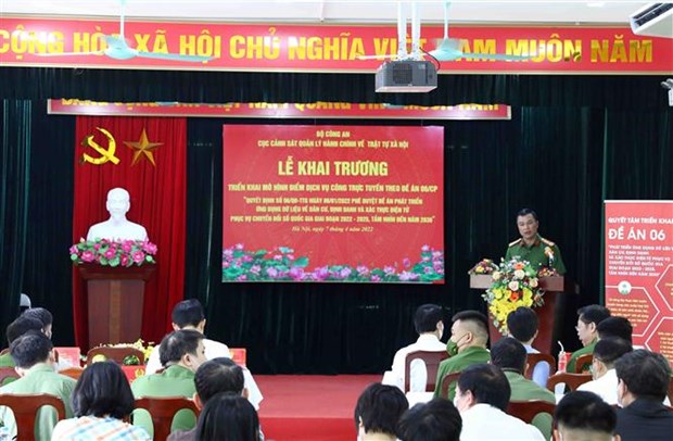 Lễ khai trương triển khai mô hình điểm dịch vụ công trực tuyến tại Hà Nội, sáng 7/4/2022. (Ảnh: Phạm Kiên/TTXVN)