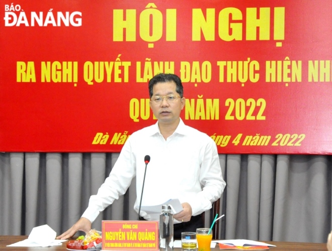 Bí thư Thành ủy Nguyễn Văn Quảng phát biểu chỉ đạo tại hội nghị. Ảnh: LÊ HÙNG