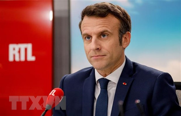 Tổng thống Pháp Emmanuel Macron phát biểu tại Neuilly-sur-Seine, Pháp, ngày 8/4. (Ảnh: AFP/TTXVN)