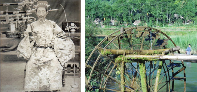 Phạm Phú Thứ (ảnh trái) và xe đạp nước trên sông quê nhà do ông học được từ chuyến đi Tây năm 1863. (Ảnh tư liệu)