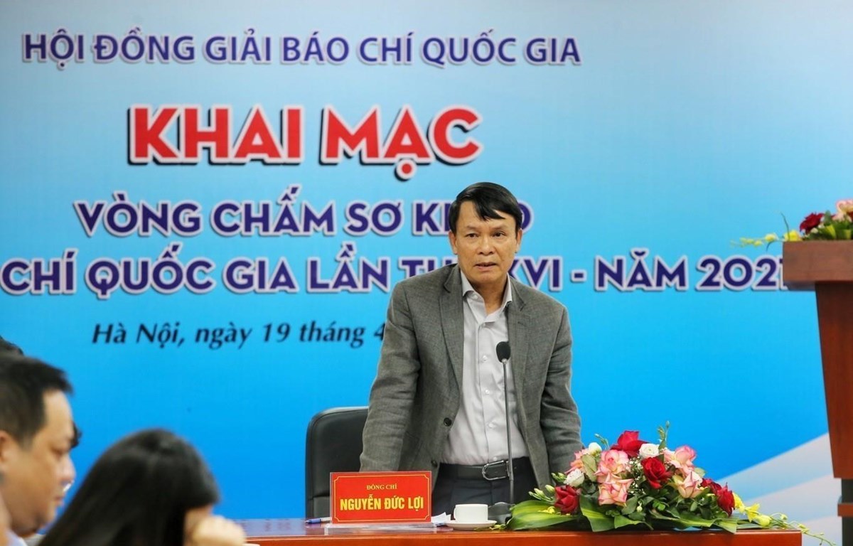 Ông Nguyễn Đức Lợi, Phó Chủ tịch Thường trực Hội Nhà báo Việt Nam, Chủ tịch Hội đồng sơ khảo phát biểu. (Ảnh: Tuấn Đức/TTXVN)