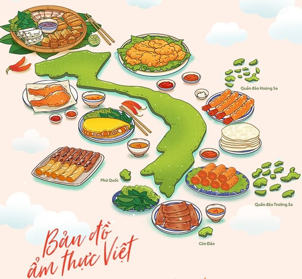 An illustration of Vietnamese food map (Photo: kenh14.vn)