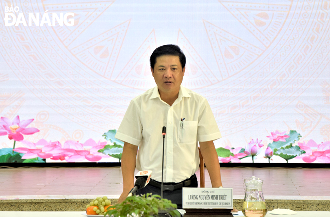 Phó Bí thư Thường trực Thành ủy, Chủ tịch HĐND thành phố Lương Nguyễn Minh Triết phát biểu kết chỉ đạo tại buổi làm việc. Ảnh: TRỌNG HUY