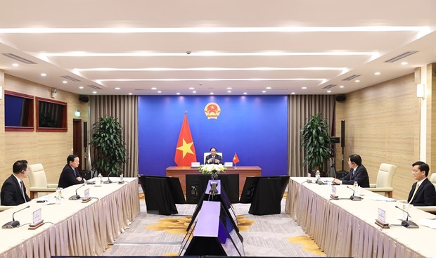 Thủ tướng Phạm Minh Chính dự Hội nghị trực tuyến Thượng đỉnh về nước lần thứ 4 Khu vực Châu Á-Thái Bình Dương. (Ảnh: Dương Giang/TTXVN)