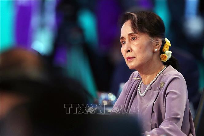Bà Aung San Suu Kyi, khi giữ chức Cố vấn nhà nước Myanmar, dự một hội nghị ở Sydney, Australia, ngày 18/3/2018. Ảnh tư liệu: AFP/TTXVN