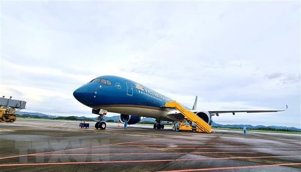 A Vietnam Airlines plane at the Van Don International Airport (Photo: VNA)