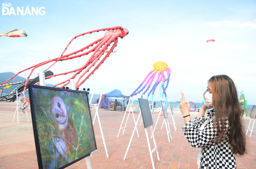 A visitor at the photo exhibition entitled 