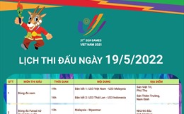 SEA Games 31: Lịch thi đấu ngày 19-5-2022