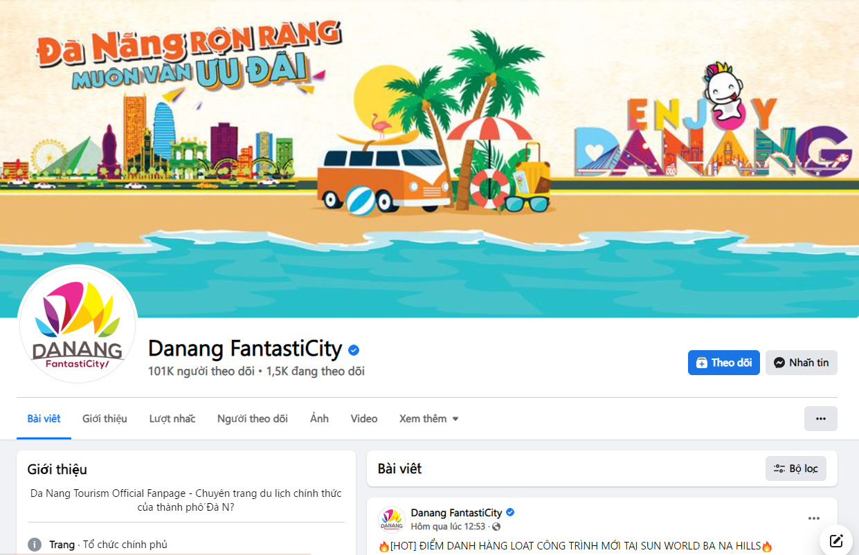 The interface of Da Nang tourism page on facebook. Photo: M.Q