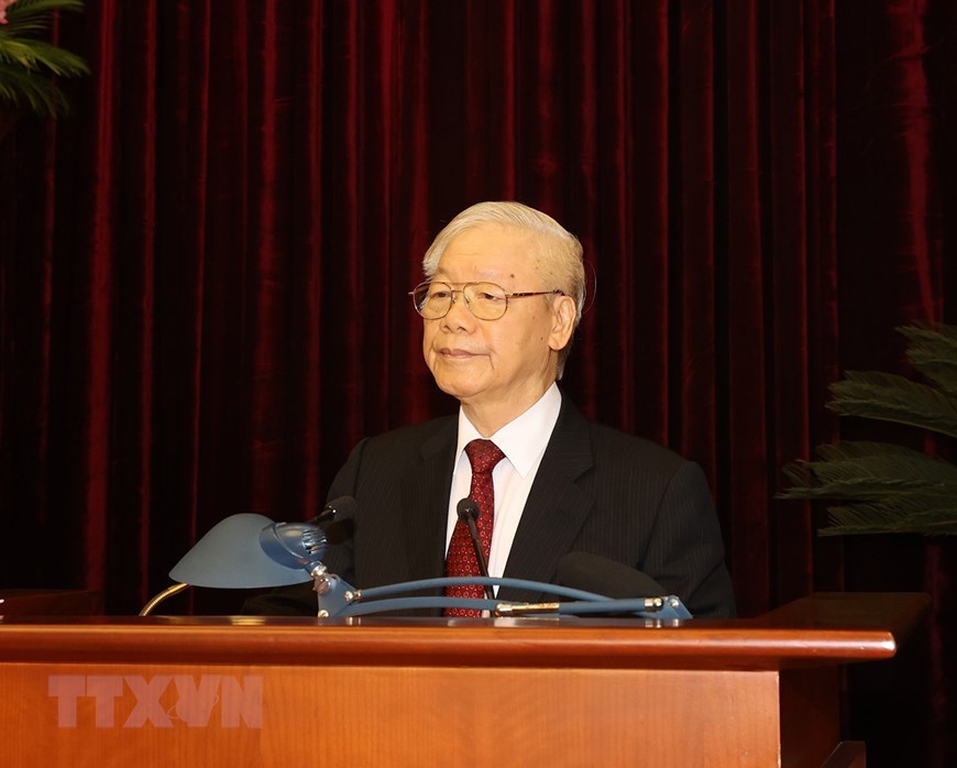Tổng Bí thư Nguyễn Phú Trọng phát biểu bế mạc hội nghị. Ảnh: Phương Hoa/TTXVN