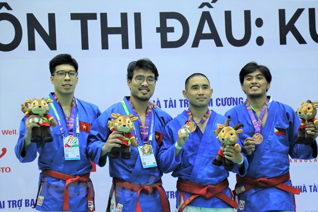 Các vận động viên kurash xuất sắc hoàn thành chỉ tiêu đề ra với những tấm huy chương vàng quý giá. (Ảnh: PV/Vietnam+)