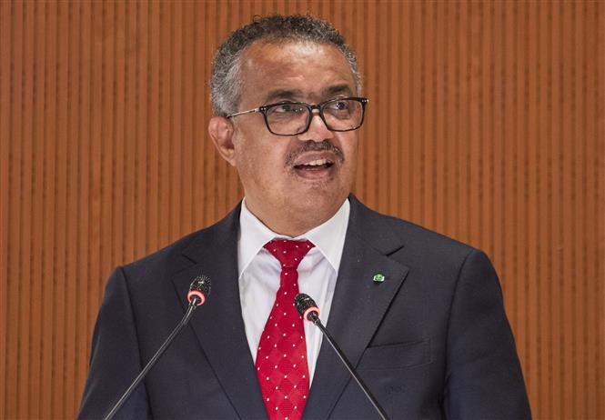 Tổng Giám đốc WHO Tedros Adhanom Ghebreyesus phát biểu tại phiên khai mạc Kỳ họp Đại hội đồng Y tế Thế giới (WHA) lần thứ 75 ở Geneva (Thuỵ Sĩ) ngày 22/5/2022. Ảnh: AFP/TTXVN