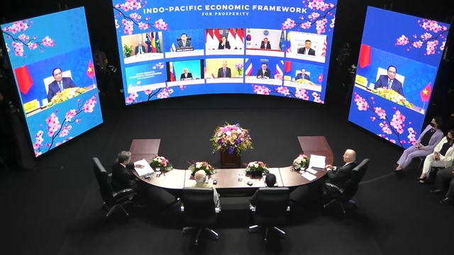  Vietnamese Prime Minister Phạm Minh Chính gave the speech at the launch of the Indo-Pacific Economic Framework for Prosperity on Monday. — VNS Photo   