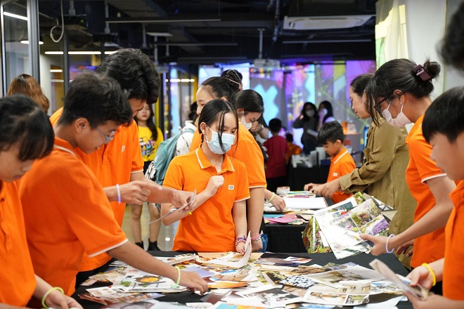 Các bạn học sinh Trường Hy Vọng (Hope School) - hào hứng tham gia trải nghiệm nghệ thuật cắt dán - Collage Art.