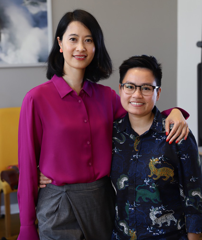 Chị Hạnh Nguyễn-Schwanke (trái) và chị Thái Ngọc Bảo Trâm, Giám đốc điều hành Horami, người đồng sáng lập học viện Horami. (Ảnh do nhân vật cung cấp)