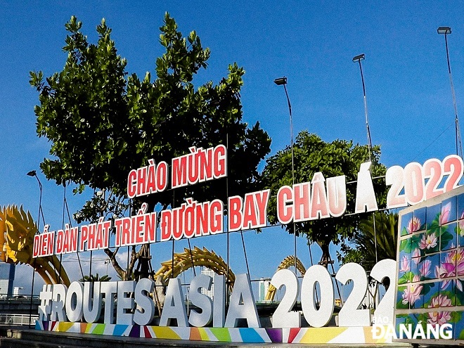 Brilliant decorations on the western bank of Da Nang’s Han River to welcome Routes Asia 2022. Photo: THU DUYEN