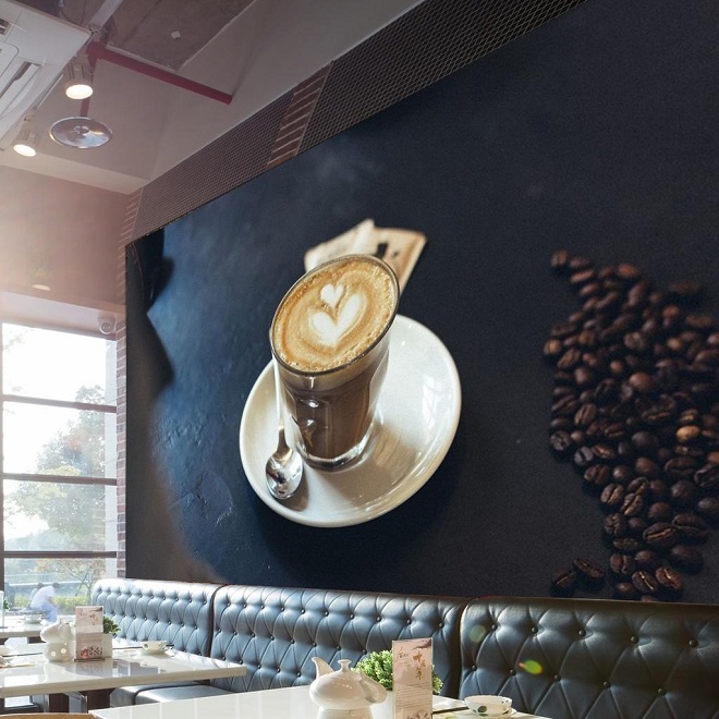 Tranh dán tường quán cà phê tách cà phê nghệ thuật.