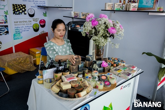 A booth displaying herbal soaps which are made entirely from natural materials