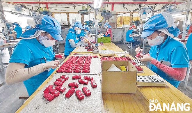  Workers are seen at the Sinaran Viet Nam Co., Ltd in the Da Nang Industrial Park, Son Tra District. Photo: M.QUE