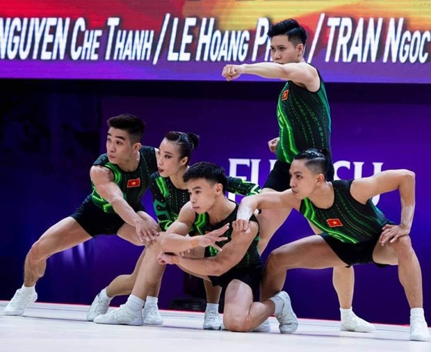 Viet Nam won a gold medal in the Aerobic Gymnastics World Championship's group event on June 18 in Guimaraes, Portugal. (Photo courtesy of FIG)