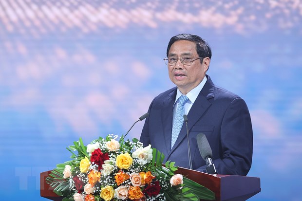Thủ tướng Phạm Minh Chính phát biểu tại Chương trình cầu truyền hình trực tiếp. (Ảnh: Dương Giang/TTXVN)