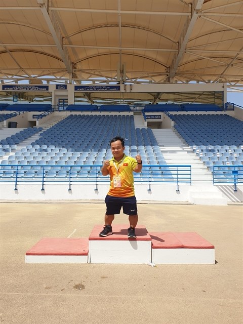 Tran Van Nguyen of Vietnam wins a gold in a javelin event at the World Para Athletics Grand Prix in Rades Stadium, in Tunisia, on June 29. (Photo from Tran Van Nguyen's Facebook)