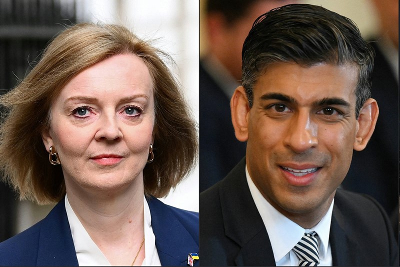 Cựu Bộ trưởng Tài chính Rishi Sunak (bên phải) và Ngoại trưởng Liz Truss. Ảnh: AFP/TTXVN