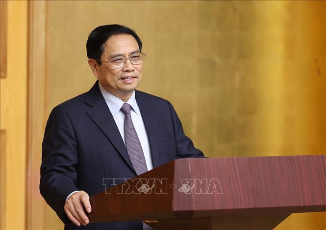 Thủ tướng Phạm Minh Chính phát biểu tại buổi làm việc. Ảnh: Dương Giang/TTXVN