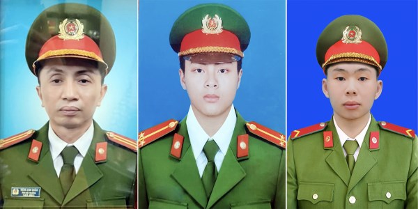 Three firefighters who died while on their duty in Ha Noi's Cau Giay district on August 1 afternoon were posthumously promoted to higher rankings. (Photo: cand.com.vn)