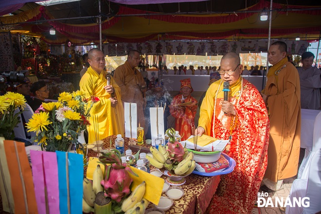 Buddhist monks and nuns attend the festival