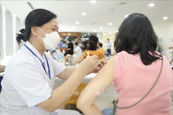 Nhân viên y tế quận Hoàn Kiếm tiêm vaccine phòng COVID-19 mũi nhắc 2( mũi 4) cho cán bộ, nhân viên cơ quan Thông tấn xã Việt Nam ngày 5/8/2022. Ảnh minh họa: Minh Quyết/TTXVN