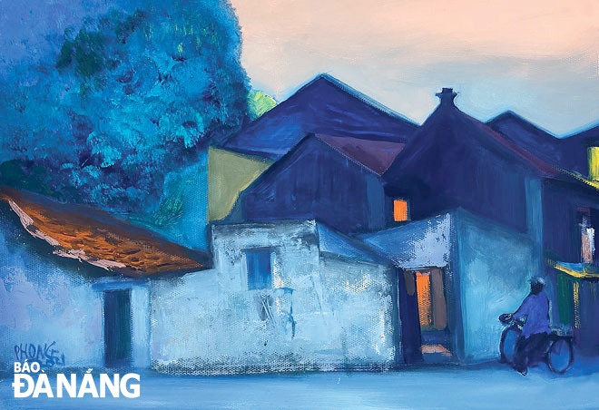 Bức tranh minh họa “Dấu cũ hồn xưa” của họa sĩ Đào Hải Phong được chọn làm bìa ấn phẩm Gió đầu mùa & Hà Nội băm sáu phố phường. Ảnh: THƯ HOÀNG