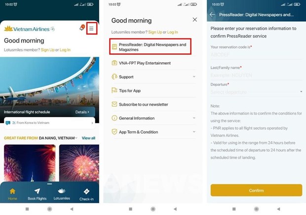 Vietnam Airlines provides free-of-charge news-reader app (Photo: VNA) 