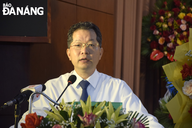 Bí thư Thành ủy Nguyễn Văn Quảng phát biểu chúc mừng tại đại hội. Ảnh: TRỌNG HUY