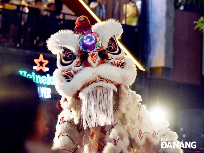 The lion dance team practicing to serve the upcoming Mid-Autumn Festival.