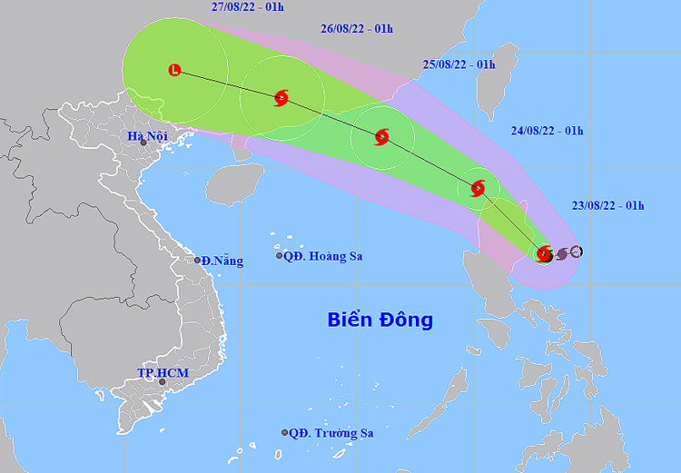 Vị trí và đường đi của cơn bão Ma-on. Ảnh: NCHMF.