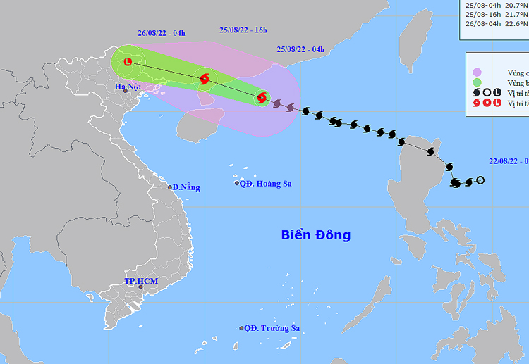 The map shows the expected path of storm Ma-on. Photo: NCHMF