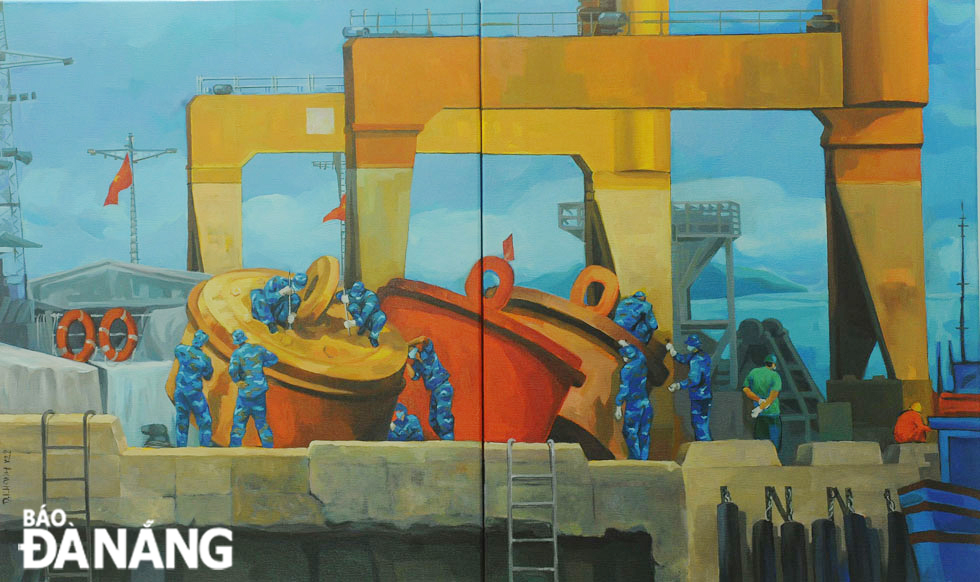 'Bao Duong Phao Hang Hai' (Maintenance of marine buoys) (Material: Acrylic) by Le Duy Khanh from Binh Dinh Province