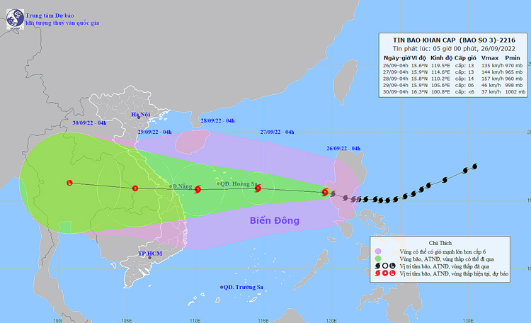 Thời tiết ngày 26-9: Siêu bão Noru tiến vào Biển Đông, mưa lớn ở Trung Bộ và Tây Nguyên