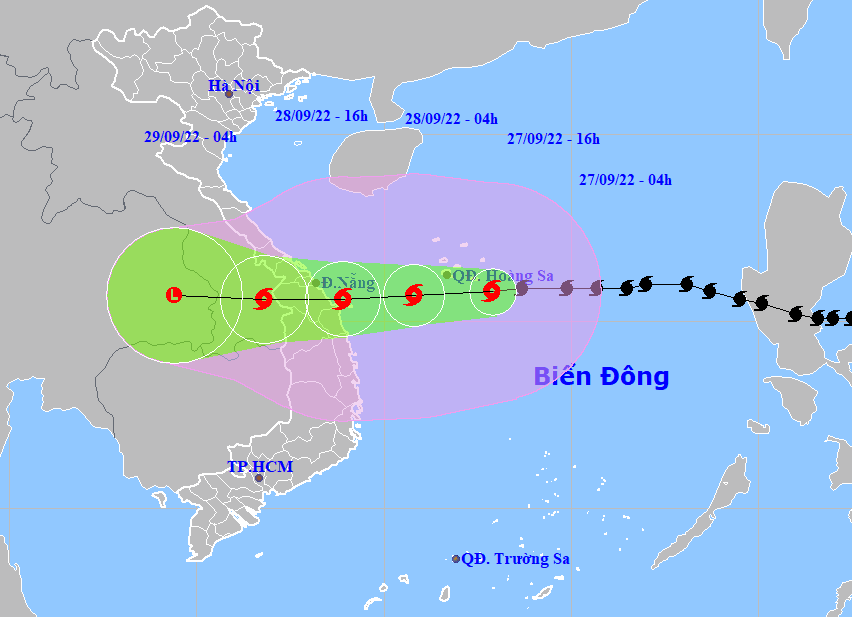 Bão số 4 mạnh thêm, gió mạnh dần trên đất liền từ chiều 27-9