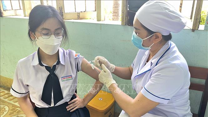 Nhiều học sinh trên địa bàn tỉnh Phú Yên được tiêm vaccine phòng COVID-19 sau buổi Lễ phát động chiến dịch truyền thông. Ảnh: Tường Quân/TTXVN