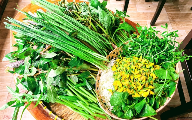 There are more than 10 vegetables served with the hotpot. When served with hot pot, each vegetable not only imparts a distinct flavor but also provides numerous health benefits. —  Photo phunuonline.com.vn